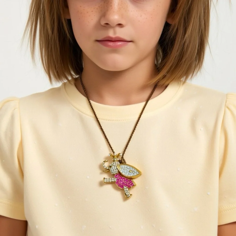 Cute Betsy Johnson Pink Elephant Rhinestone Necklace